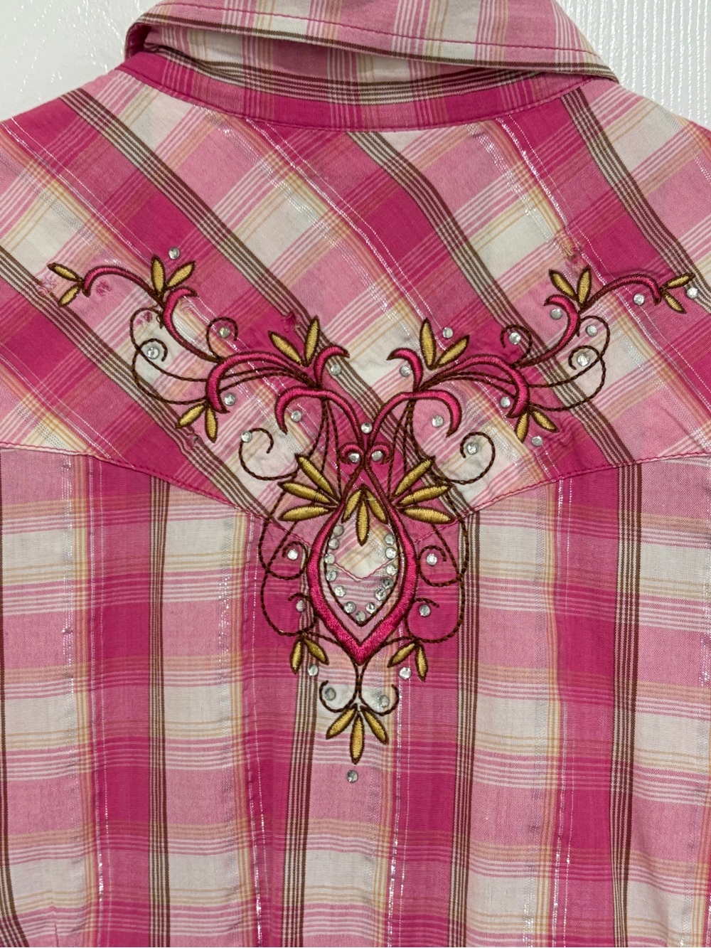 Women’s Pink & White Panhandle Slim Western Wear Top~Size Medium